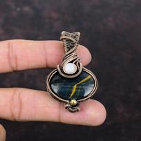 Nellite Pendant Copper Wire Wrapped Pendant Rainbow Moonstone Gemstone Jewelry Handmade Brand New Pendant Dainty Copper Jewelry Gift For Him black