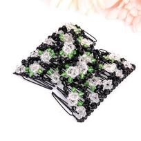 Fashion Ladies  Beads Elasticity Double Hair Comb Clamp Stretchy Accessory balta