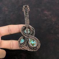 Copper Amazonite Pendant Copper Wire Wrapped Gemstone Jewelry Guitar Pendant Amazonite Handmade Jewelry Copper Wire Pendant Engagement Gift black