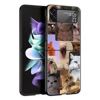 Z Flip 4 Phone Case for Samsung Galaxy Z Flip 3 5G ZFlip3 Flip3 zflip Flip4 Black Hard Cover Cat Meme Funny Animals Shell Coque Galaxy Z Flip 5G