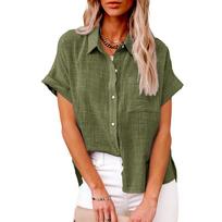 Women Cotton Linen T-Shirt Dress Ladies Casual Baggy Tunic Tops Blouse Plus Size S žalia