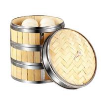Rankų darbo bambuko garų krepšelio kukulių garintuvas Maistinis BPA nemokamas Ekologiškas bandelės Bambuko virtinukas su dangteliu 30cm beige