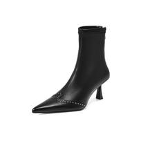 Krazing Pot Microfiber Winter Stiletto High Heels Modern Boots Women Back Zipper Size 42 Rivets Street Wear Elastic Ankle Boots 34 juoda