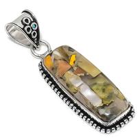 Bumblebee Jasper Gemstone Handmade 925 Sterling Silver Pendant 2.25  g3P13 beige