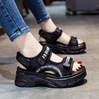 Sports Sandals Women's Thick Sole Summer Student Korean Poe Heel Beach Shoes Ins 40 juoda