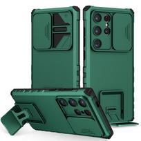 Armor Holder Case for Samsung Galaxy S24 Ultra S23 FE S22 Plus S21 Note 20 Ultra Cover Slide Protective Lens Kickstand Stand Shockproof Full Cover For Samsung S24 Plus žalia