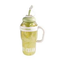 1300 ml vandens butelis su rankena, dangteliais, šiaudeliais, nepralaidus, gėrimo puodelis, be BPA, atsparus karščiui, nešiojamas vandens puodelis sportui, kelionėms, biurui 1300ML beige