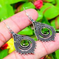 Peridot Gemstone Handmade 925 Sterling Silver Jewelry Earring 2.13  L6V35 black