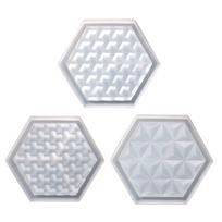Crystal Epoxy Gemeotric Hexagon Coaster Mirror Silicone Mold Dish Tray Mold for Casting with Resin Concrete Cement A white