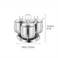 Nerūdijančio plieno prieskonių indelių rinkinys su šaukštu prieskonių talpykla su pasukamu baziniu druskos cukraus prieskonių puodu virtuvės priedais 1PC 4 Cans Set white