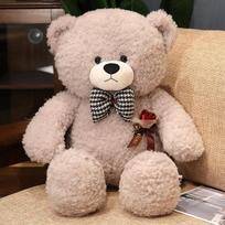 Kawaii Rose Teddy Bear Plush Pillow Stuffed Soft Curly Bow Tie Bear Plushie Toys Nice Valentine 'S Gift for Girlfriend 80cm balta
