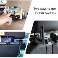Automobilinės kėdutės kabliukai rankinėms ir krepšiams su laikikliu mobiliajam telefonui 2 viename automobilio galvos atramos kabliukas Universalus 360° besisukantis automobilio galvos atramos organizatorius Pakabinamas H 14x8x6cm gray