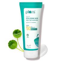 Plum Cica & Hyaluronic Acid Aqua-Light Sunscreen SPF 50 PA++ | Blue Light Protection | Sunscreen For Women & Men | 100% Vegan | 50 g white