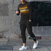 Sportiniai kostiumai Kelnės Vyriški 2 dalių komplektai Ruduo Vyriški drabužiai Gatvės stilius Ilgomis rankovėmis T-shirt Kelnės Kostiumai Sportinės kelnės Bėgiojimo apranga S