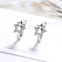 925 Sterling Silver Mosaic Cubic Zircon Pentagram Clip On Earring For Women Girl Simple Party Jewelry Gifts S-E1048