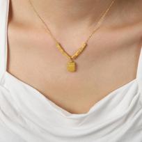 French Romantic Carving English Square Pendant Square Titanium Steel Necklace Versatile Personality Clavicle Chain Women