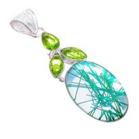 Green Rutile Quartz, Peridot 925 Sterling Silver Jewelry Pendant 2.6   AH-3282 2.17 žalia