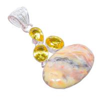 Laguna Lace Agate, Citrine Gemstone 925 Sterling Silver Jewelry Pendant 2.2   AH-3314 2.17 žalia