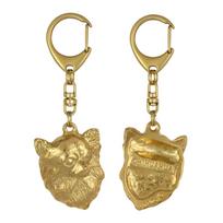 Chihuahua long-haired - Gilded key ring with dog, handbag decoration, luxury accessory by Art-Dog brand