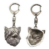 Chihuahua long-haired - Silver-plated key ring with dog, handbag decoration, backpack pendant by Art-Dog brand sidabras