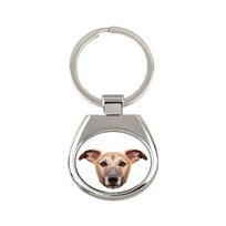 Vipetas - geometrinis raktų pakabukas su nuotrauka ir užrašu Art-Dog balta