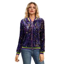 Ilgomis rankovėmis blizgučiais Fashion Trend beisbolo striukė Cardigan moteriška striukė XL violetinė