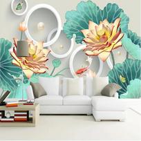 Tapetai Modernūs Reljefiniai Lotosas Auksinė Žuvelė Namų Dekoravimas 3d Stereo TV Fono Sienų Muralas 200 cm(W) x 140 cm(H)