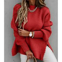 GMXIA Winter Women's Semi-turtleneck Solid Color Handside Split Knit Sweater XL abrikosas