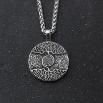 Norse Mythology Viking Yggdrasil Tree Necklace Mens Nordic Compass Wolf Gungnir Protection  Pendant gray