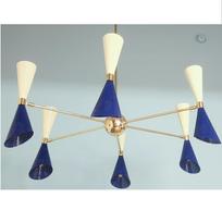 Blue & White Combo Elegance Light 6 Mash Cone Handcrafted Unique Diablo Shade Sputnik Chandelier Fixture 38 Inches Diameter auksinė