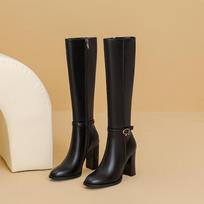 Krazing Pot Cow Skin Autumn Winter Shoes Riding Boots Round Toe Keep Warm Metal Decorations Super High Heels Thigh High Boots 34 juoda