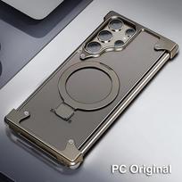 Prabangus aliuminio lydinio magnetinis stovas berėmio telefono dėklas, skirtas Samsung Galaxy S24 S23 Ultra Magsafe Odinis matinis matinis dangtelis For Samsung S24 Ultra