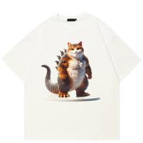Streetwear 3D Skaitmeninis Katė Unisex Marškinėliai Medvilniniai Marškinėliai Unisex Viršūnės Vasaros Trumpomis Rankovėmis Marškinėliai S balta