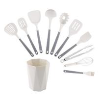 11 vnt. silikoninių virtuvės įrankių rinkinys su PP rankenomis, virtuvės kepimo įrankiai, virtuvės reikmenų priedai, laikymo kibiras PP handle silicone kitchenware 11-piece set gray