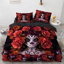 Skull Duvet Cover Red Rose Skeleton Queen Floral Skeleton Traditional Mexican Halloween Double Queen King Polyester Qulit Cover 70x133cm 2pcs auksas