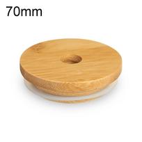 Draugiški laikymo buteliukų dangteliai su skylute šiaudeliui, stiklainių dangteliai, plačia burna puodeliai, bambuko mediniai dangteliai 70mm beige