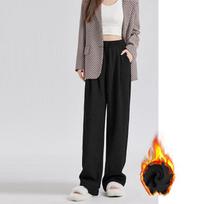 Women Warm Elastic Wide Leg Pants Autumn Winter Casual Loose High Waist Long Straight Knitted Trousers 2XL chaki