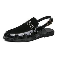 „FashionLuxury“ vyriškos zomšinės basutės su sagtimi, išraižytos odos basutės, madingi plokščiapadžiai bateliai, skirti darbui biure, laisvalaikio bateliai, neslystantys 38 juoda