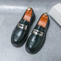 FashionFashionable Men's Spring Classic Green Thick Sole Lefu Shoes Brand Men's Comfortable Anti Slip Round Head Formal Leather Shoes 38 žalia