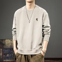 American Trendy Brand Heavy Crew Neck Sweater Men'S Simple Embroidered Long-Sleeved T-Shirt Autumn Loose Bottoming Shirt M white