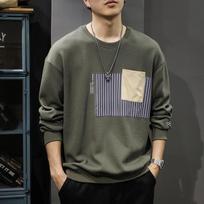 American High Street Contrasting Color Splicing Crew Neck Sweater Men'S Loose Large Size Trendy Brand Casual Heavy Jacket Tide M gray