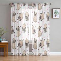 Cartoon Bulldog Love Window Treatment Tulle Modern Sheer Curtains for Kitchen Living Room the Bedroom Curtains Decoration W135 x H160cm white