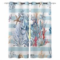 Ocean Striped Coral Starfish Shell Conch Octopus Blackout Curtains For Living Room Bedroom Window Treatment Drapes Home Decor W135 x H60cm