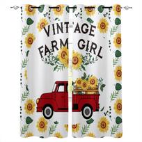 Vintage Farmhouse Red Truck Sunflowers Blackout Curtains For Living Room Bedroom Window Treatment Blinds Drapes Kitchen Curtains W135 x H60cm