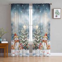 Kalėdinės ir Žiemos Sniego Senio Užuolaidos Svetainei, Miegamajam, Namų Dekoravimui, Langų Voilo Tiulio Užuolaidos W135 x H114cm gray