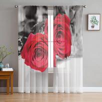 Raudona rožė Gėlės Modernios užuolaidos Svetainei Skaidrios tiulio užuolaidos Langų plonos užuolaidos Miegamojo priedai Dekoras W135 x H114cm red