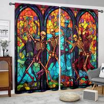 Colored Skeleton Man Head Printed Curtain for Home Decor - Rod Pocket Window Treatment for Bedroom, Kitchen, Living Room 52.5cmX116cm X 2pcs blue