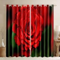 Romantic Black Red Flower Luxury Blackout Window Curtains For Bedroom Living Room Bathroom Kicthen Door Hall Cupboard On Sale W50H60(CM)x2PCS&Hook
