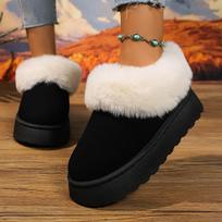 Fashion Women Boots Winter Warm Flat Fur Boots Women Faux Suede Fluffy Furry Home Boots Comfort Non Slip Floor Cotton Shoes for Women 36 juoda