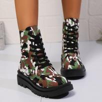 Fashion Women's Thick-soled Ankle Boots Lace-up Warm Leopard Print Shoes 2024 New Winter Wear-resistant Outdoor Women's Snow Boots 36 kamufliažinė žalia spalva